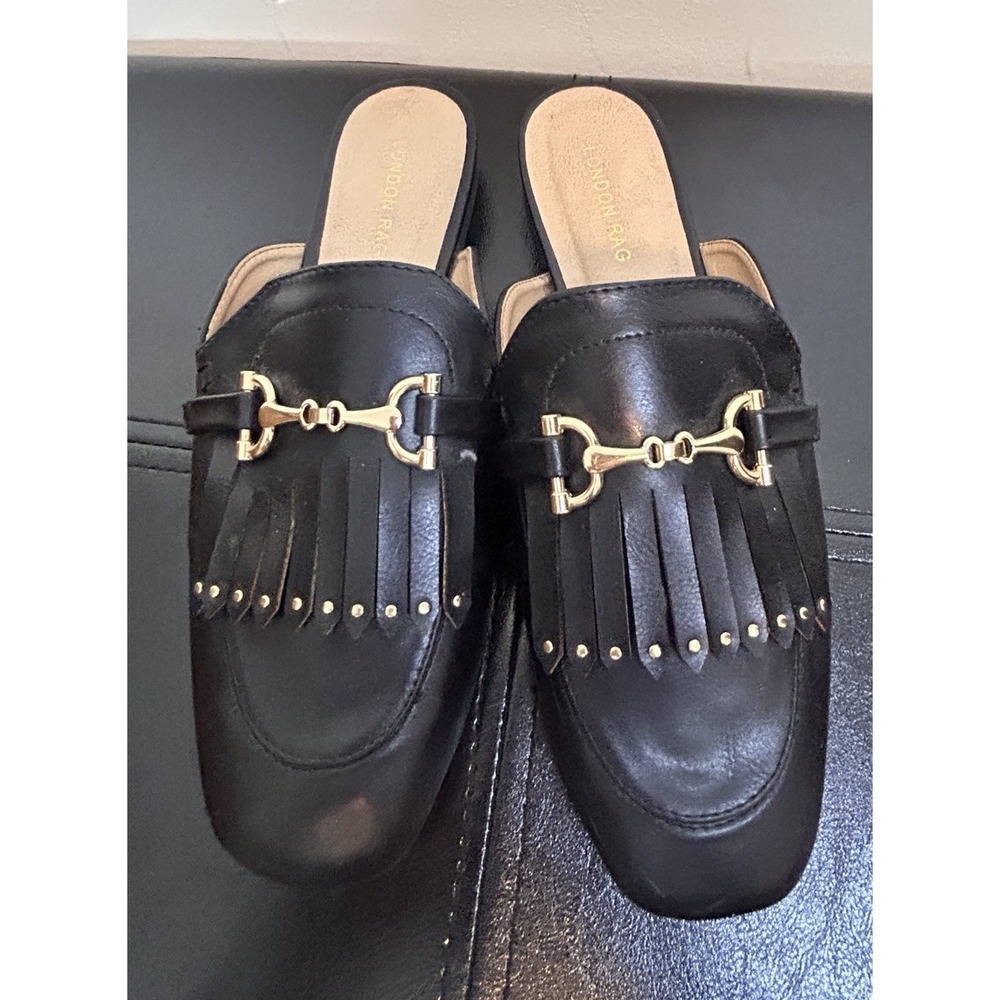London Rag Jacey-04 Tassel Mule, Gold Studs,  Gold Buckle Bit Size 8.5